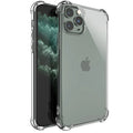 Clear transparent TPU shockproof iPhone case showing front and back views.
