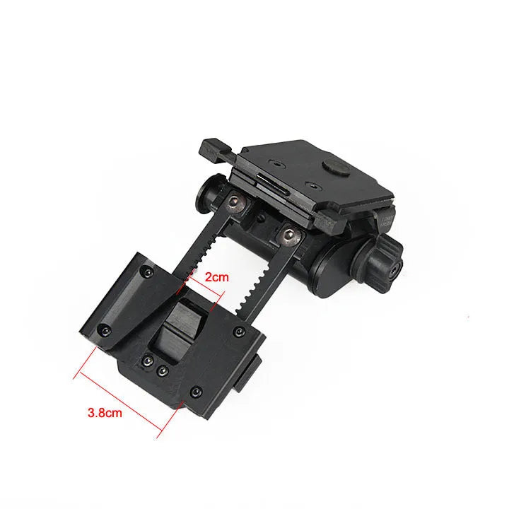 Metal alloy L4 G24 night vision helmet mount with breakaway base in black and sand colours
