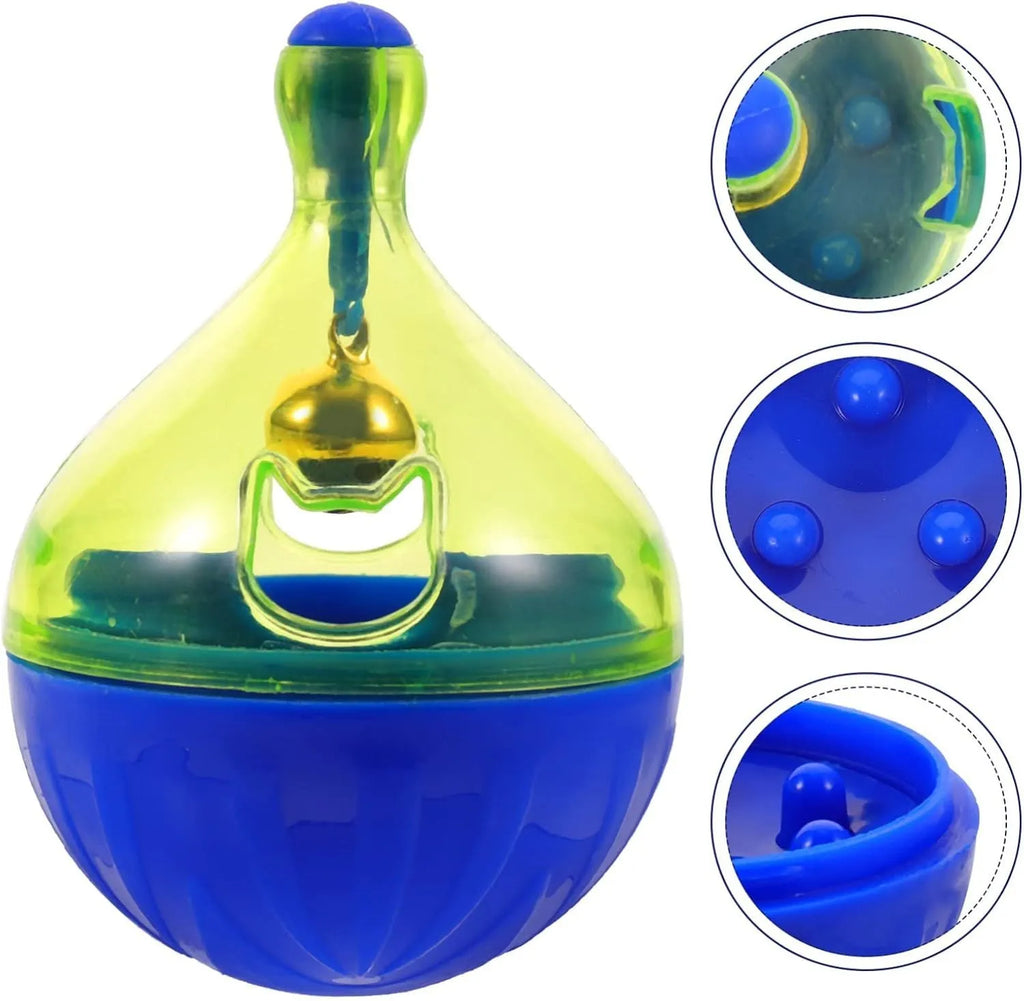 Tumbler-shaped pet treat dispenser toy for dogs and cats with leaky food openings