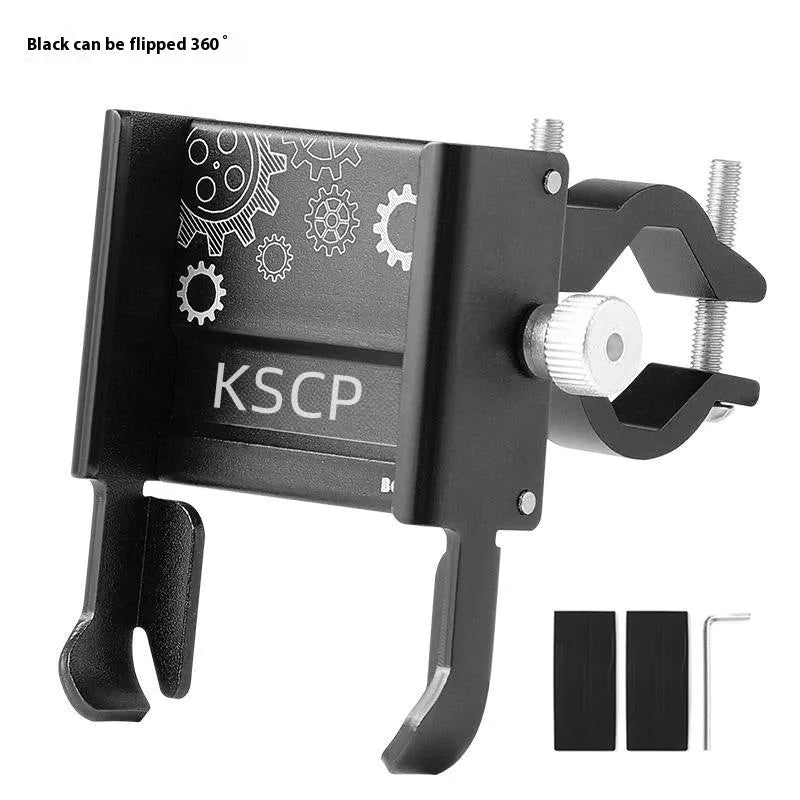 Aluminium alloy motorcycle bicycle phone holder mounted on handlebars in black colour