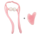 Blue plastic neck massager with adjustable stand and hand roller for pressure point therapy