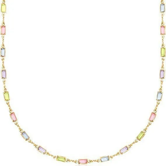 Geometric crystal necklace with alloy chain and random colour electroplated finish