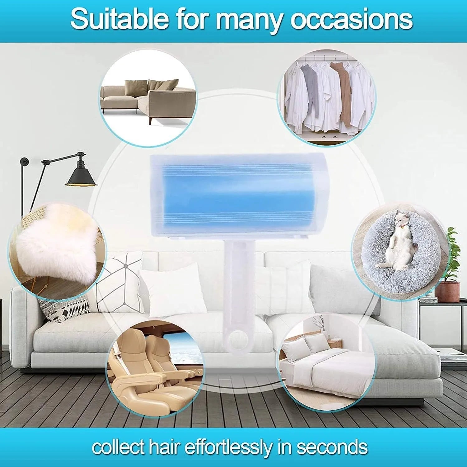 Washable lint roller with protective cover for pet hair removal from fabrics