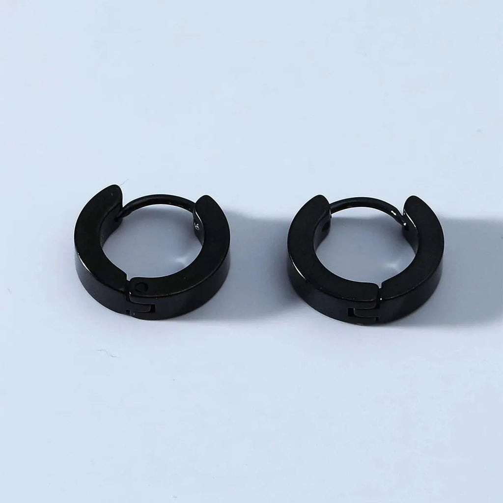 Black stainless steel geometric circle earrings for men unisex fashion OL style