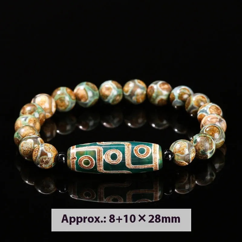 Green dzi bead barrel bracelet with 8mm diameter 28mm length beads