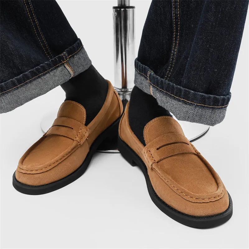 Men's slip-on casual shoes in microfiber with a rubber sole, shown in multiple colours.