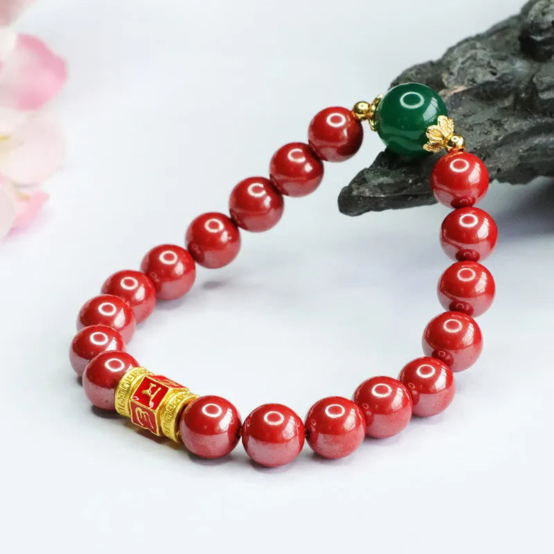 Cinnabar bracelet with Emperor sandstone colour and six-word mantras