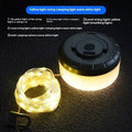 Long strand of 30 rechargeable LED bead lights for outdoor tents, showing warm white and colourful lighting options.