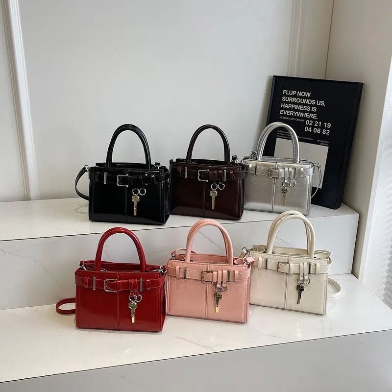 Women's PU crossbody bag in horizontal rectangle shape with three shoulder straps and phone pocket, 23x9x17cm