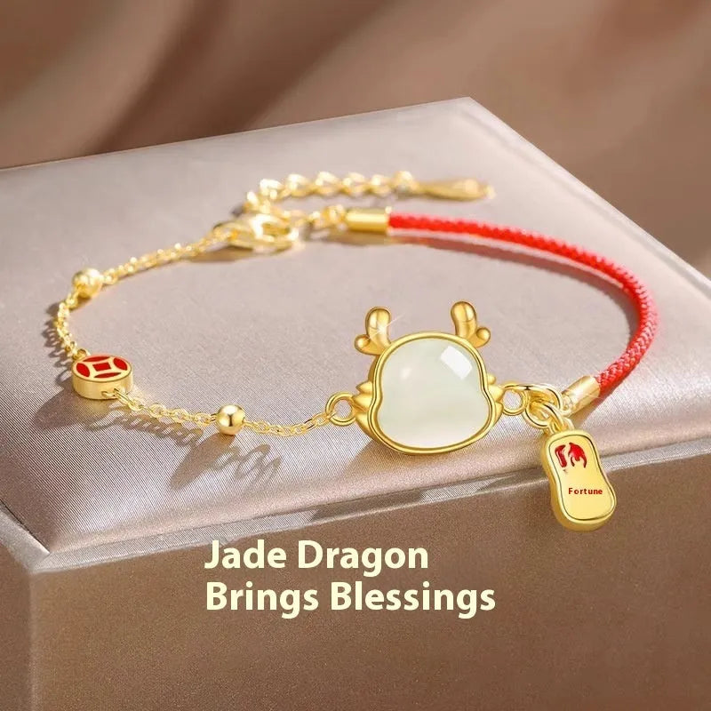 Silver and jade dragon zodiac bracelet with Chinese style design for women