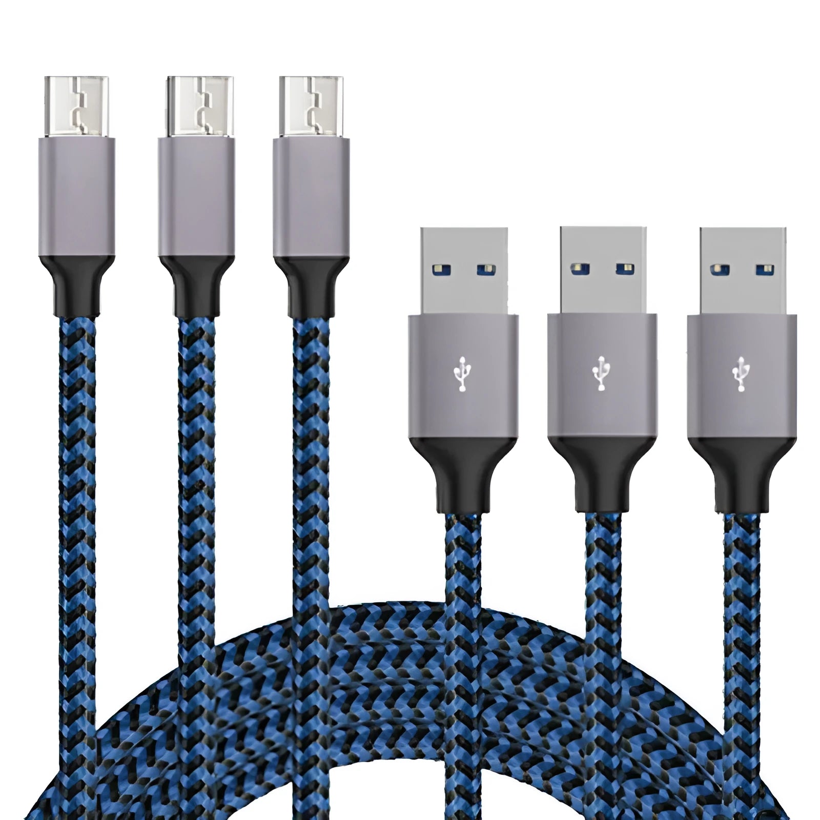Braided fast charging Micro USB cable for Android phones in black and white colour.