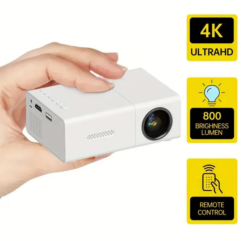 M100 Mini LED home projector in white or black colour with remote control and 100 inch projection capability