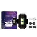 Mini driving light with USB cable, rubber bands, and adhesive stickers for vehicle mounting