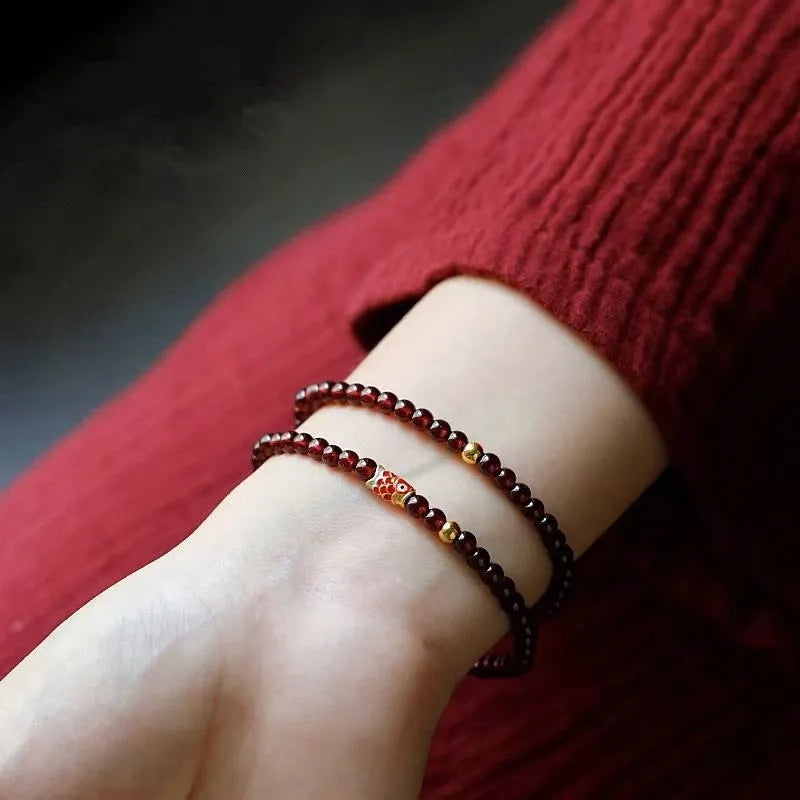 Wine red glass bead bracelet in single circle and double circle New Chinese styles
