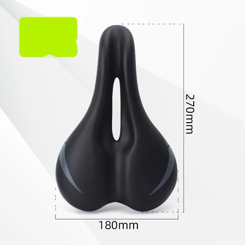 Bicycle saddle cushion with hollow pattern, showing PU leather surface and attached L clamp ring.