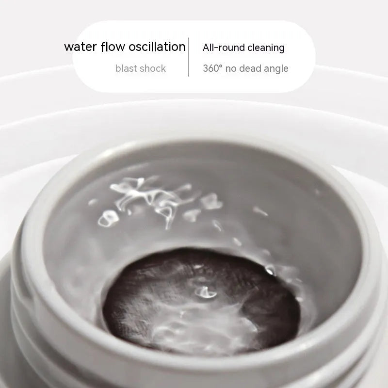Automatic electric ultrasonic glasses cleaning machine in pearl white, showing compact 85x65x30mm size.