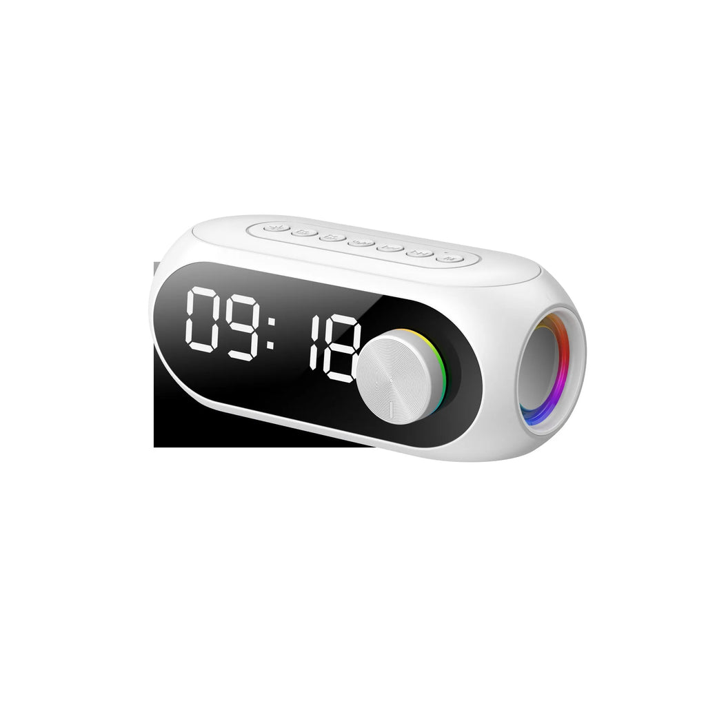 Extra bass portable mini clock speaker in black, white or blue with USB cable