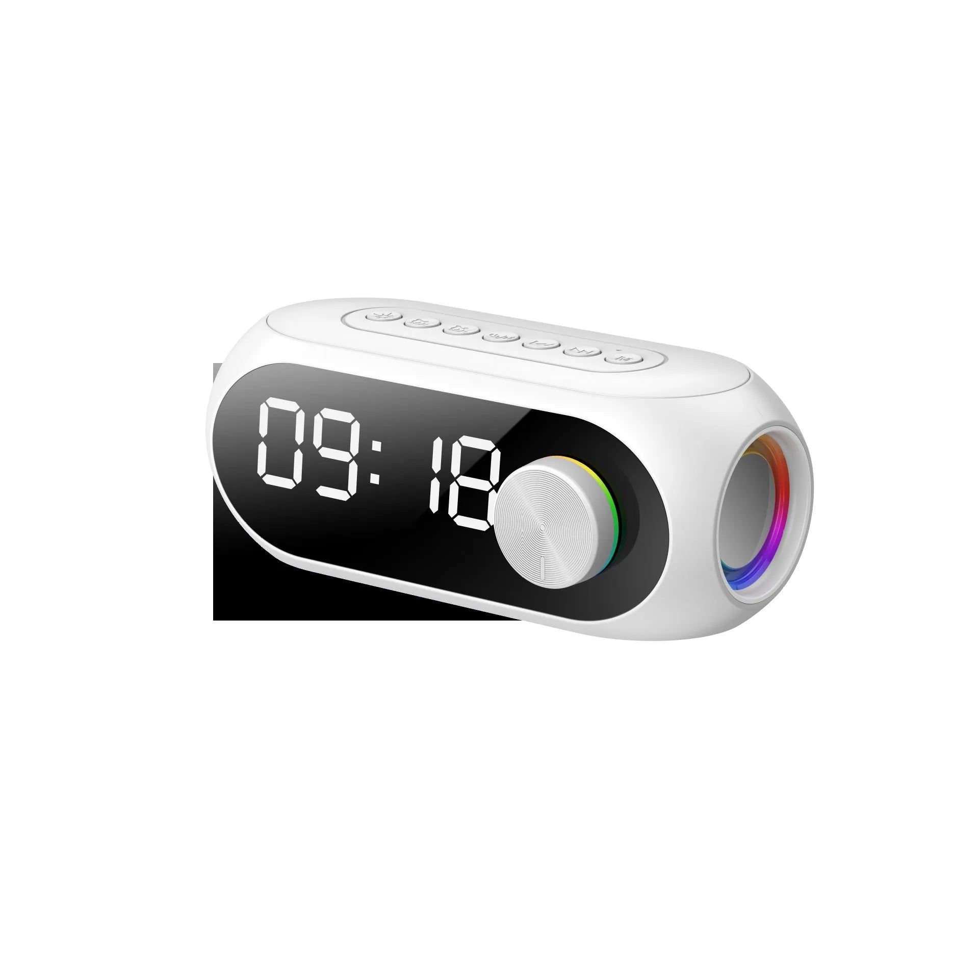 Extra bass portable mini clock speaker in black, white or blue with USB cable