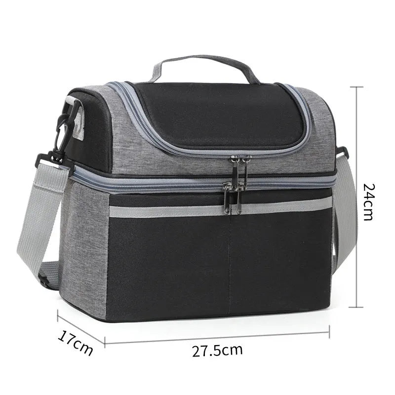 Double-layer colour matching lunch bag with thick aluminium foil insulated lining in Oxford cloth, black colour