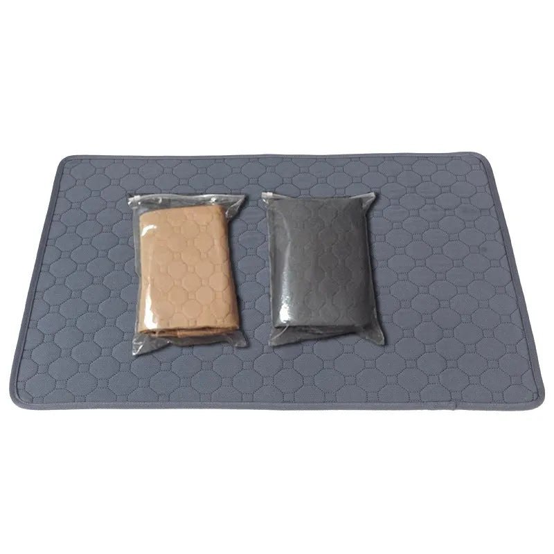 Pet Parents washable dog pee pad in neutral colour on a wooden floor