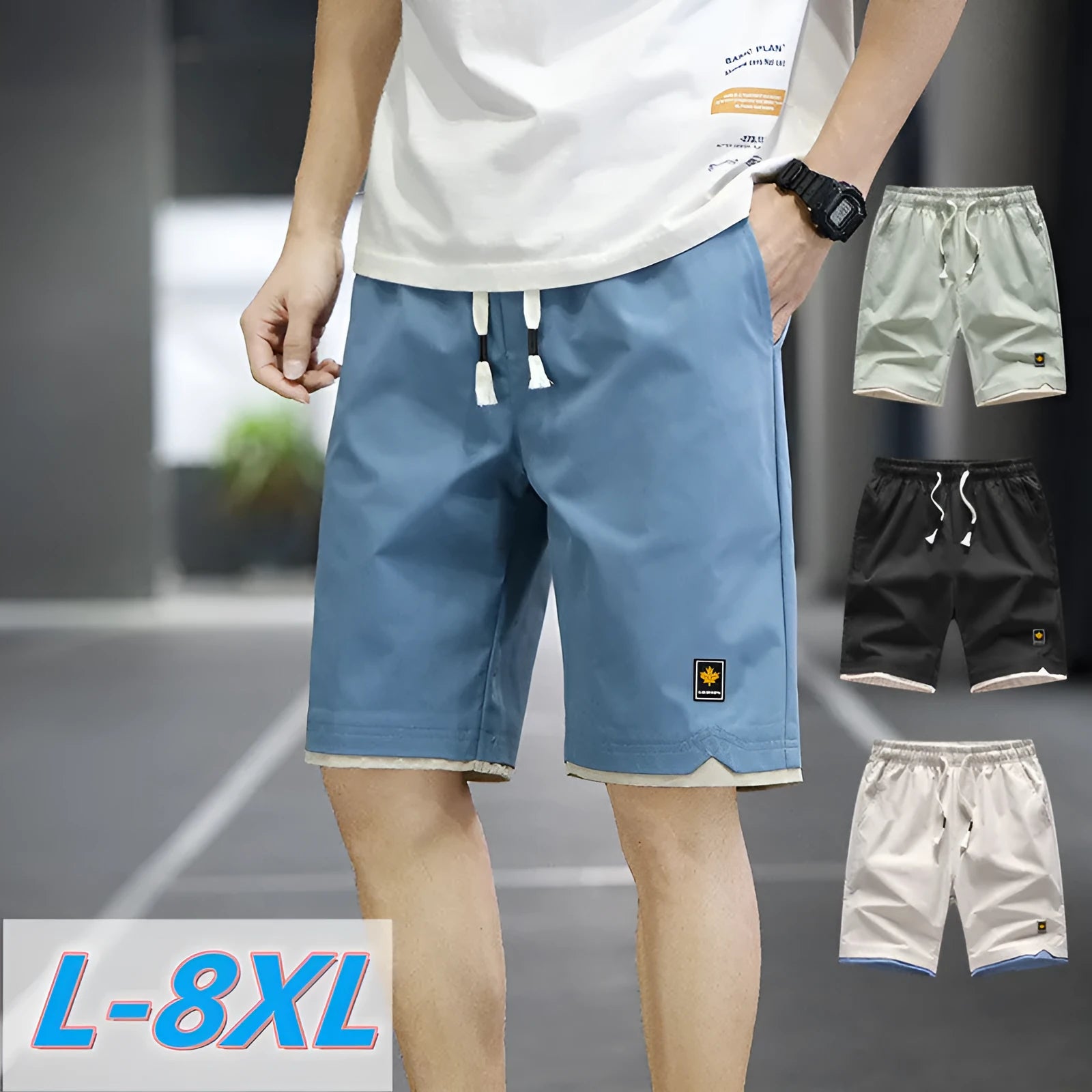 Man's loose-fit straight-leg casual shorts in green, shown for beachwear.
