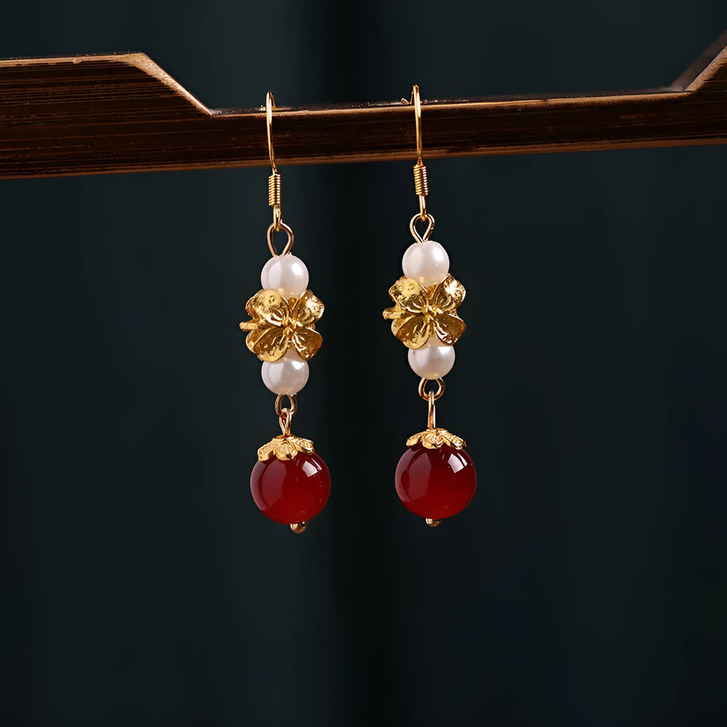 Vintage geometric alloy earrings with electroplated finish for han cheongsam traditional dress