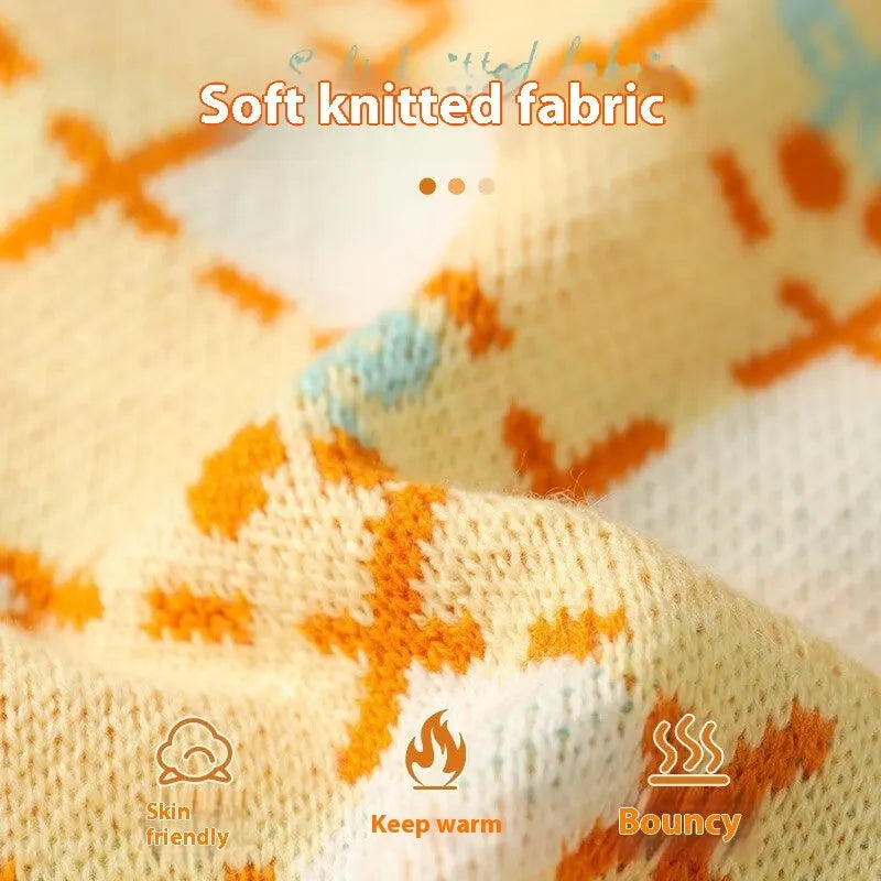 Orange cherry diamond pattern cat sweater for autumn winter warmth in S M L XL sizes
