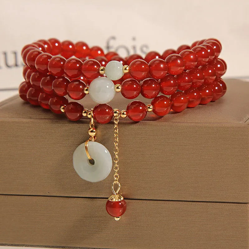 Women's red agate multi-layer bracelet with crystal beads in retro ethnic style