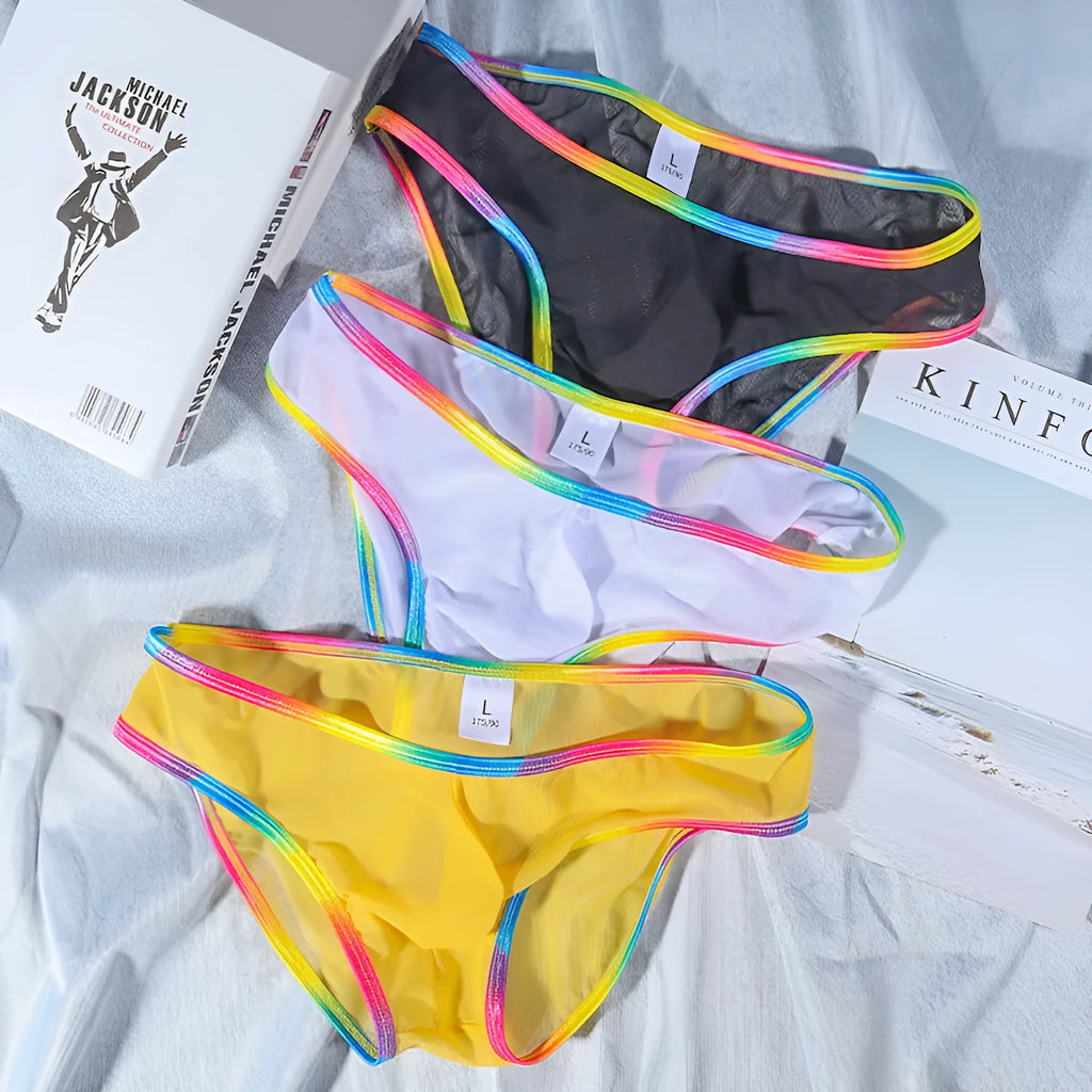 Women's mesh briefs in quick-drying nylon available in six solid colours with transparent design