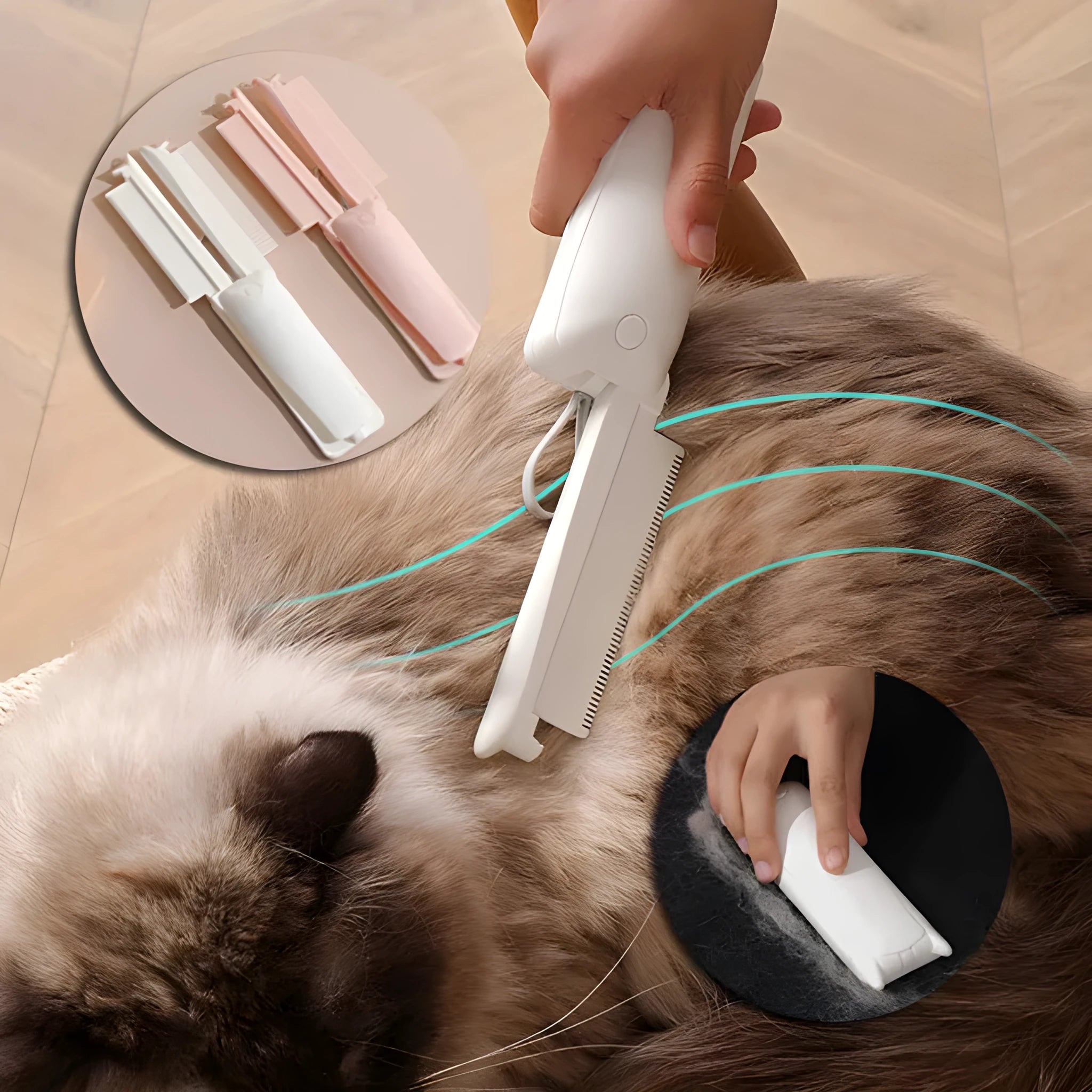 Plastic pet grooming brush for dogs and cats with hair removal and massage functions