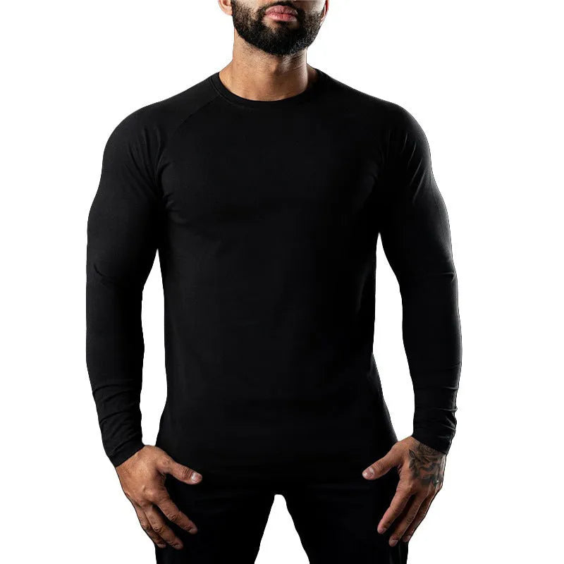Men's long sleeve tight cotton sports t-shirt in multiple colours for exercise