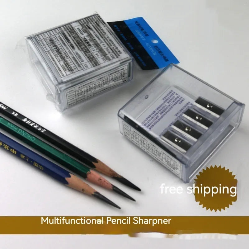 Geometric plastic four-hole pencil sharpener with screwdriver for blade replacement