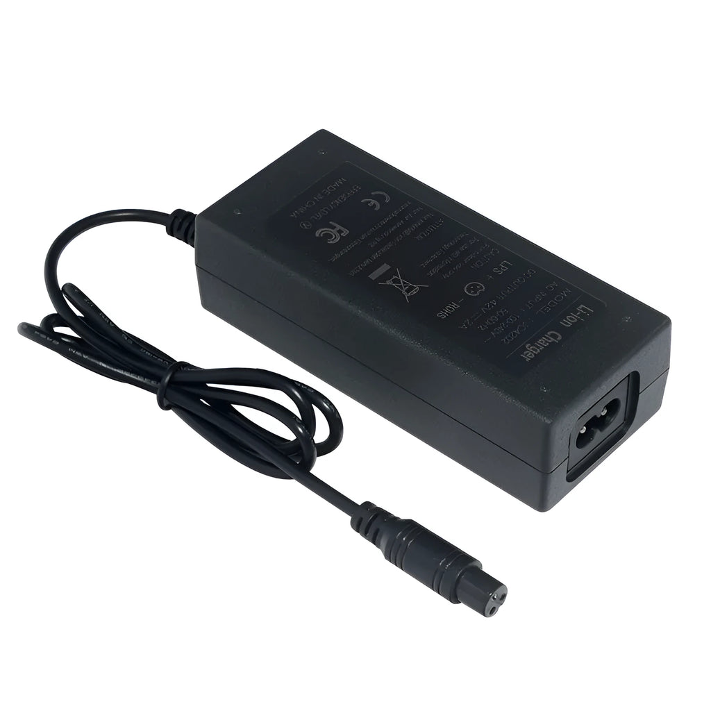 Electric swing car lithium battery charger with aviation plug measuring 115x50x32mm, option for DC 5.5x2.5mm or 5.5x2.1mm connector
