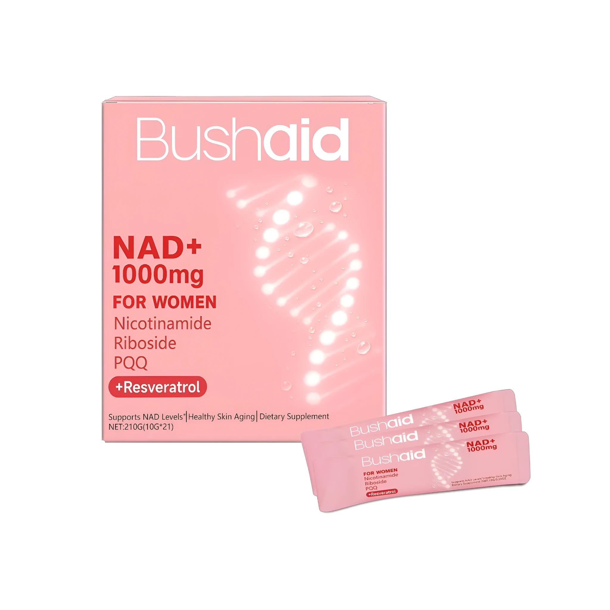 Box of 21 individual 10g antioxidant liquid drink sachets with ingredient list