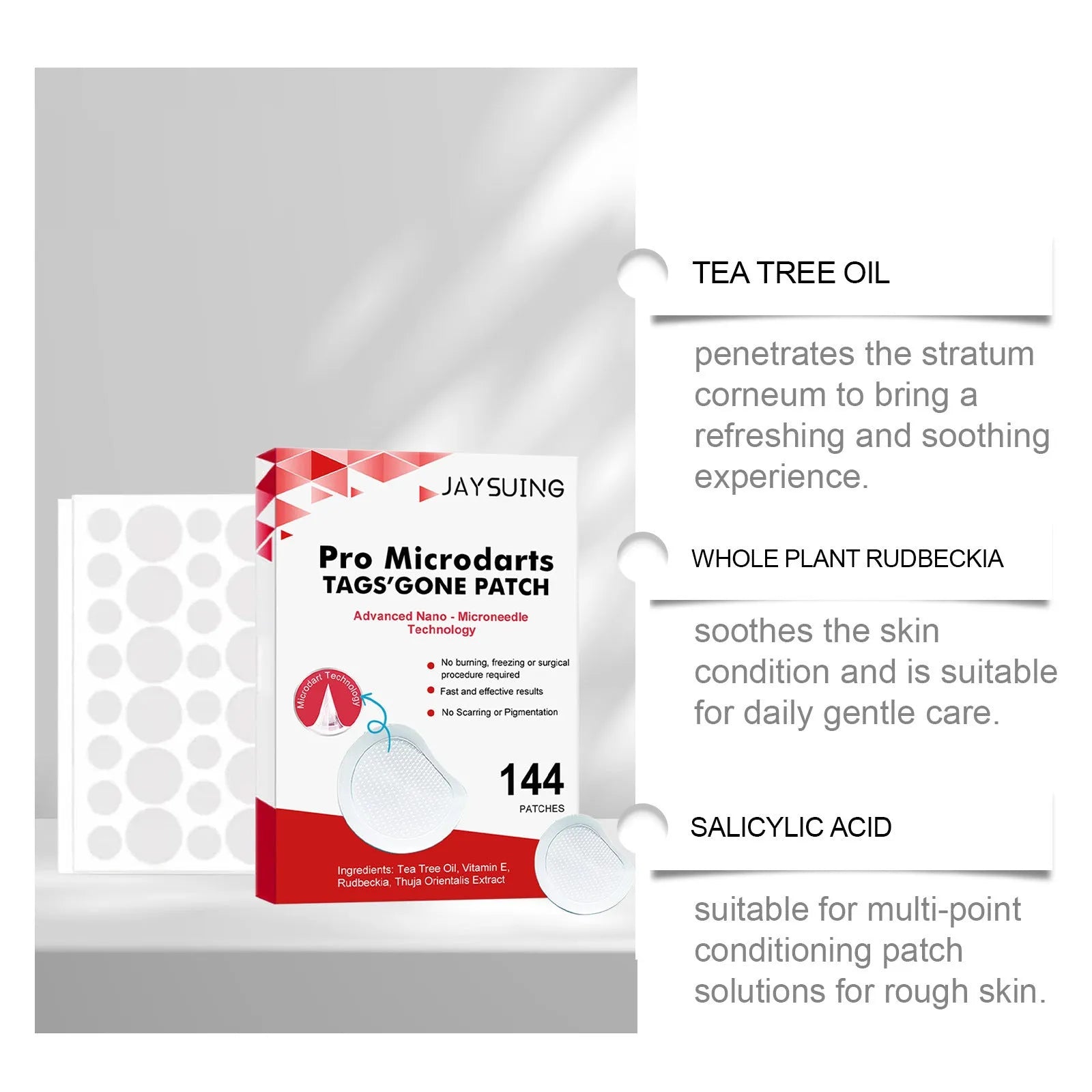 Micro needle wart removal care patches in 144 pack with tea tree oil and vitamin E formulation