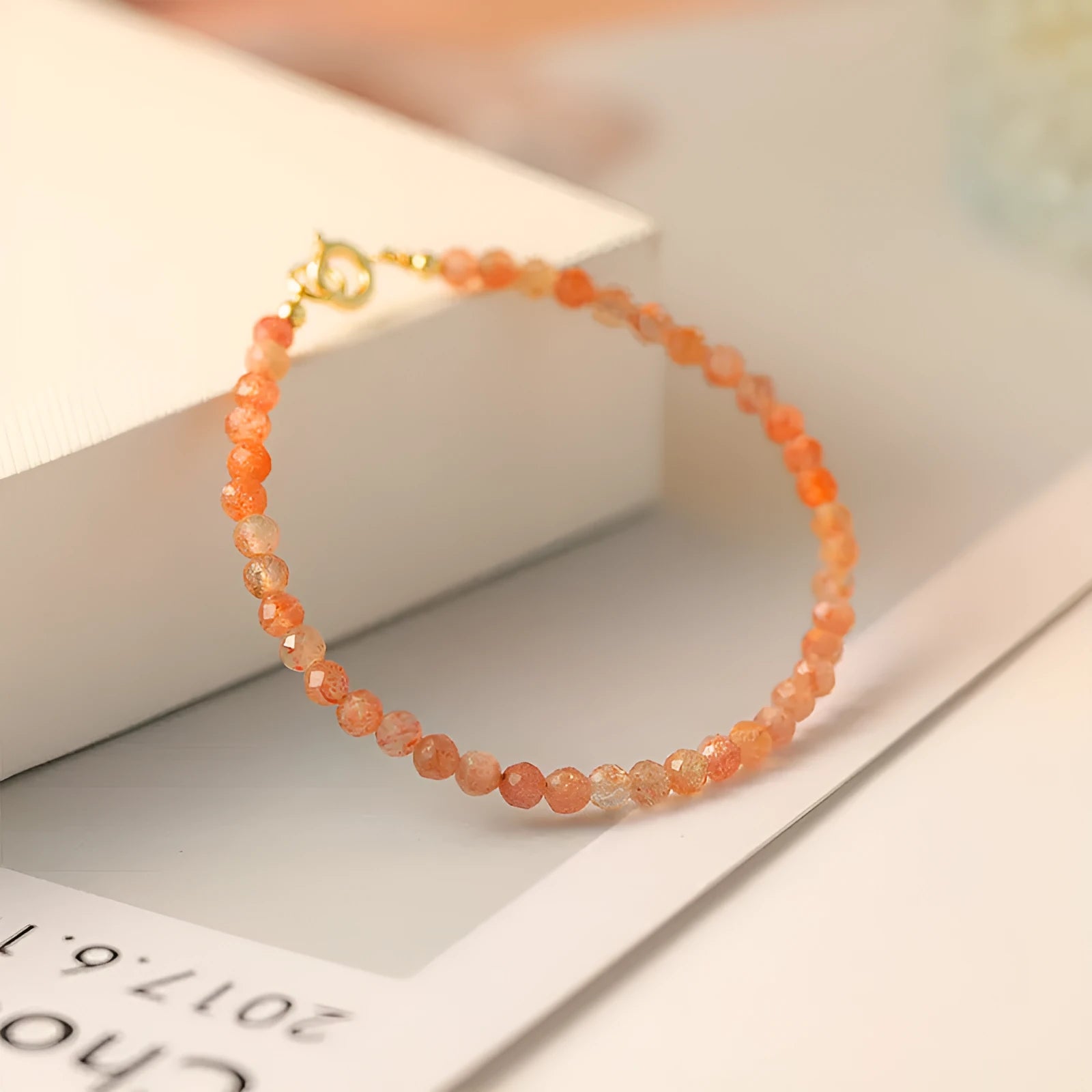 Ultra-thin 3mm sunstone bead crystal bracelet in natural style with manual crafting