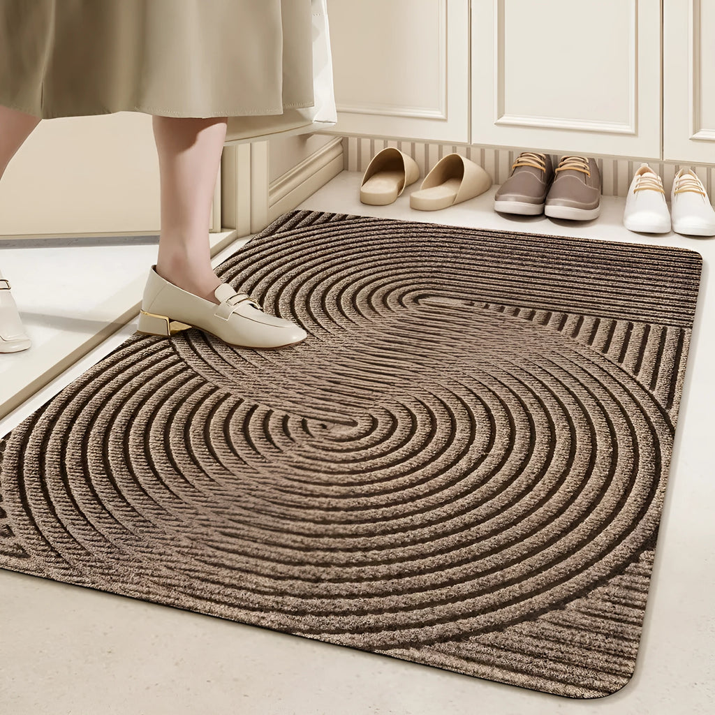 Cartoon alien pattern entrance floor mat with wire ring border in blue colour.