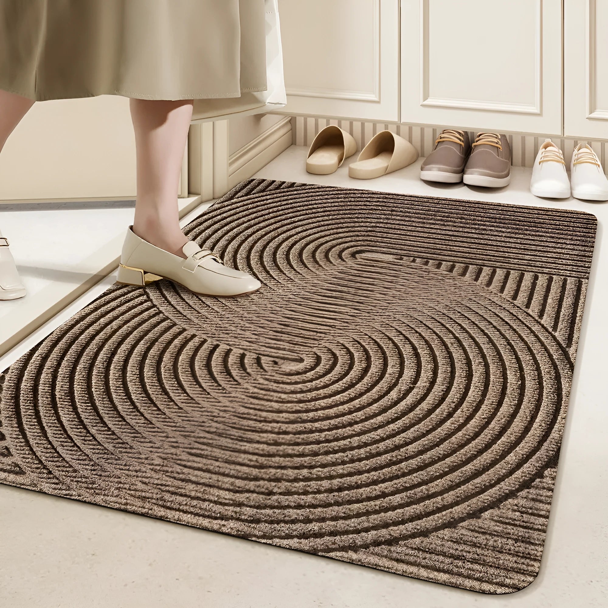 Cartoon alien pattern entrance floor mat with wire ring border in blue colour.