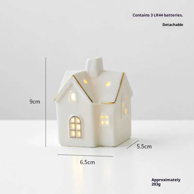 Ceramic Christmas tree house ornament in European style villa design with open door