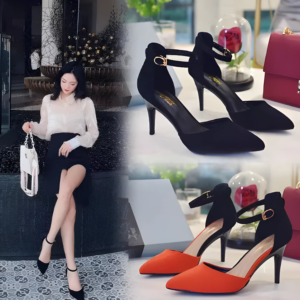 Foldable black PU driving shoes with rubber sole and buckle fastening for women