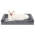 Grey U-shaped velvet dog sofa with removable washable cover and sponge filling