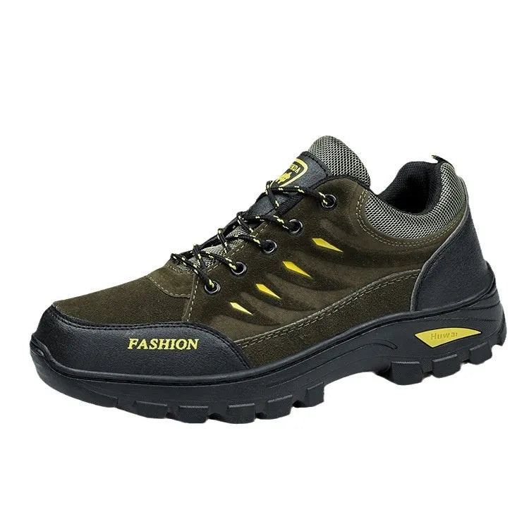 Men's mid-top hiking sneakers with suede upper, rubber sole, and front lace-up design in multiple colour options