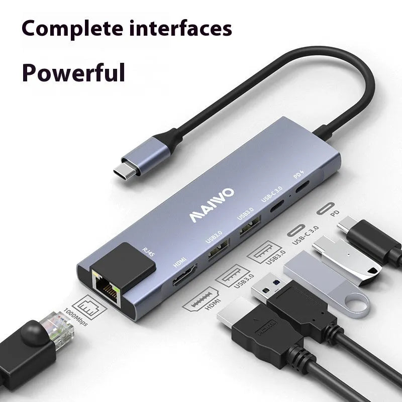 Aluminium alloy Steam Deck six-in-one docking station with USB-C, HDMI, Ethernet and USB ports.