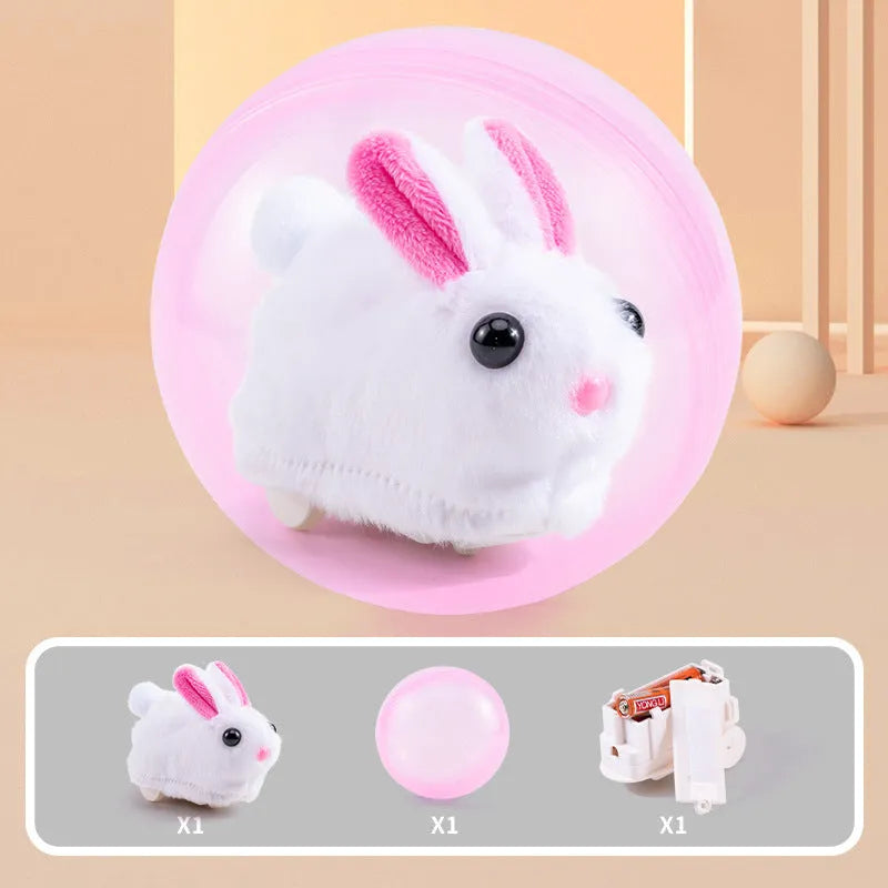 Hamster rolling ball exercise toy with transparent sphere on battery base and plush shell covers