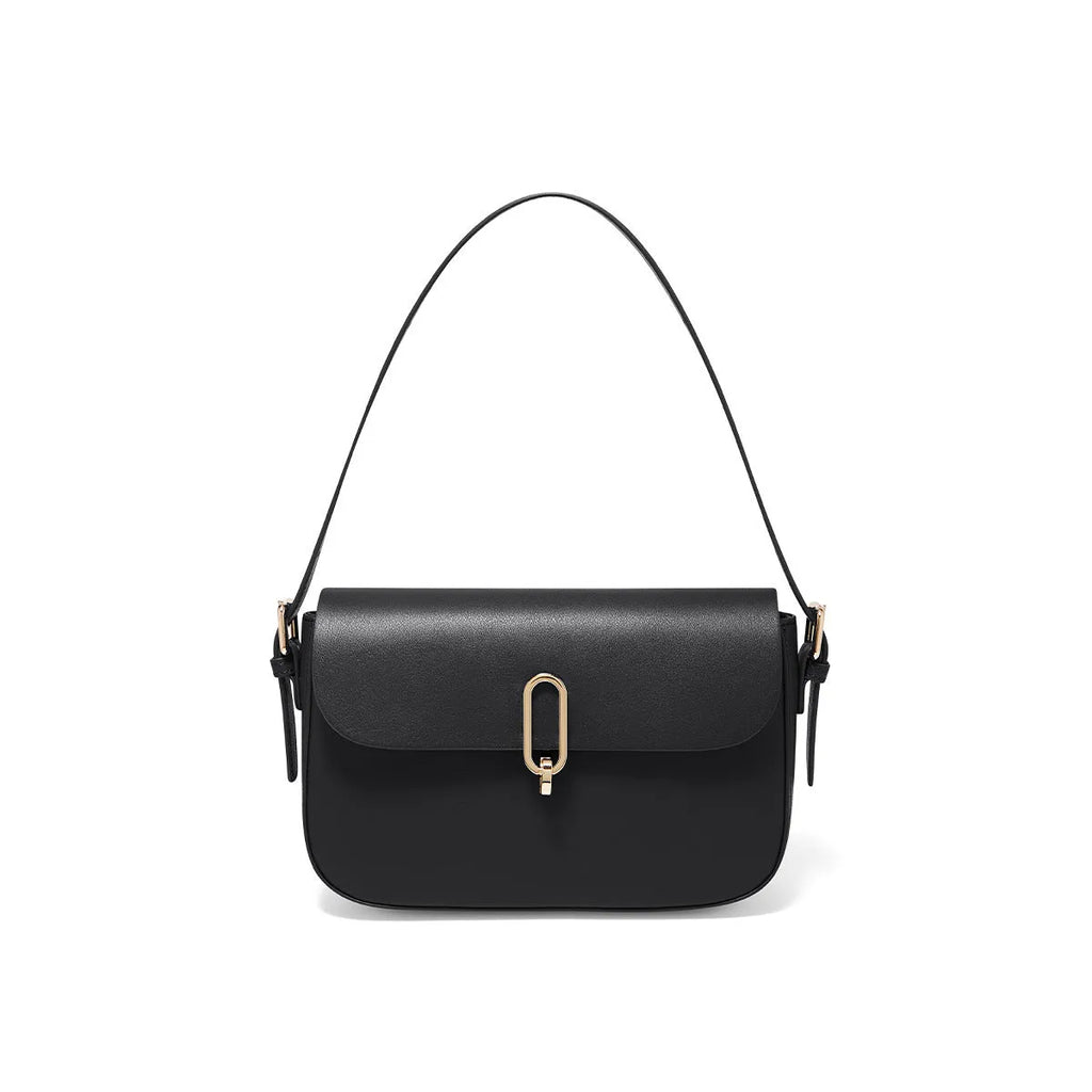 Square shoulder messenger bag in genuine cowhide leather with front lock and organised interior