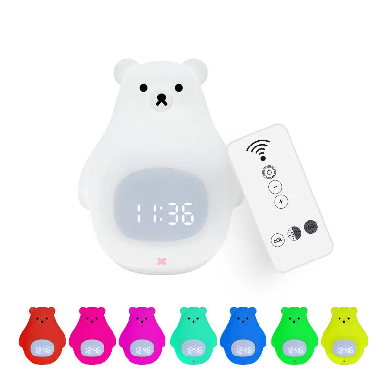 Big White Bear shaped silicone night light with colourful light display on a table