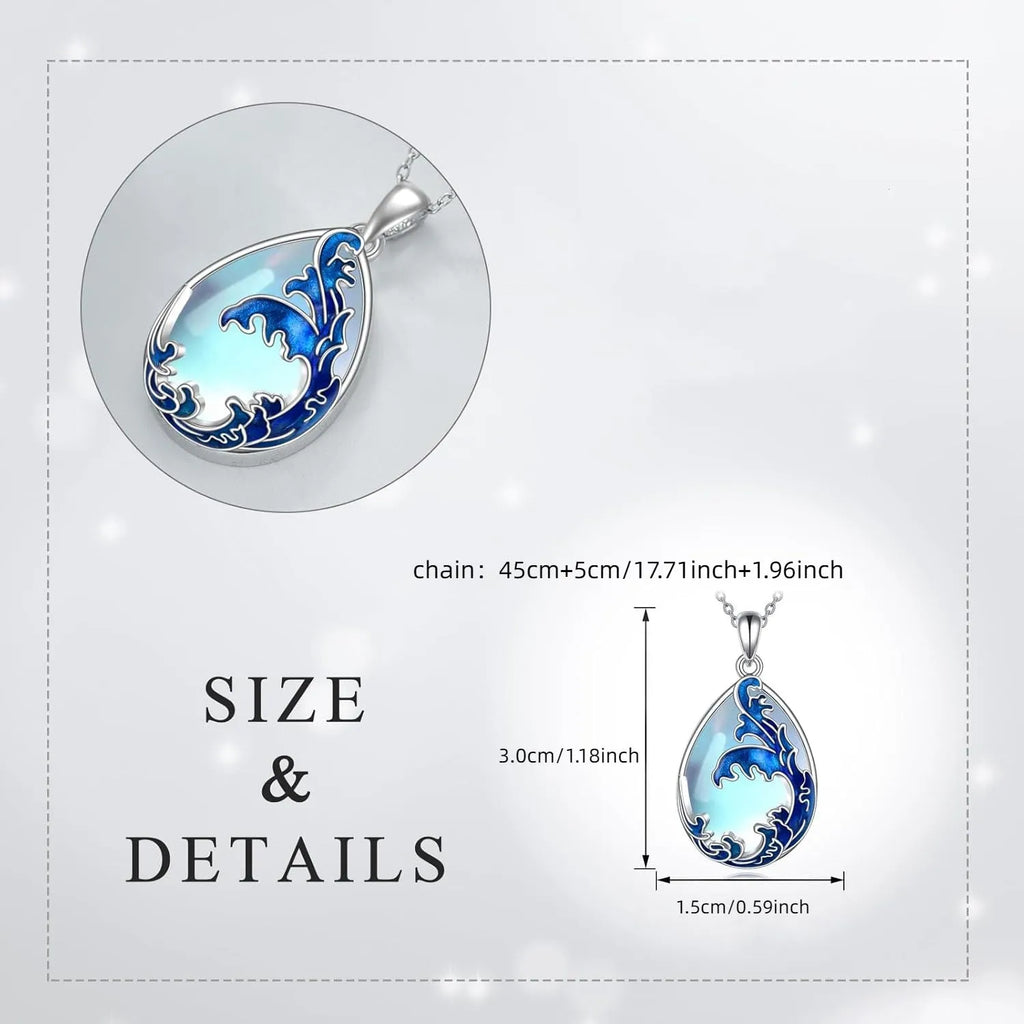 Blue alloy pendant necklace with heart design elements on a metal chain