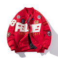 Black American motorcycle-style baseball uniform jacket with side pocket and detachable hood.