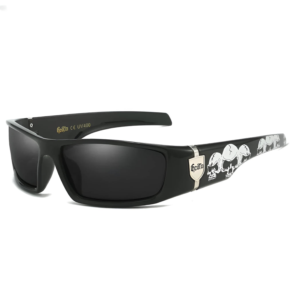 Bandit style box frame hip hop sunglasses with polarised lenses in colour option C1.