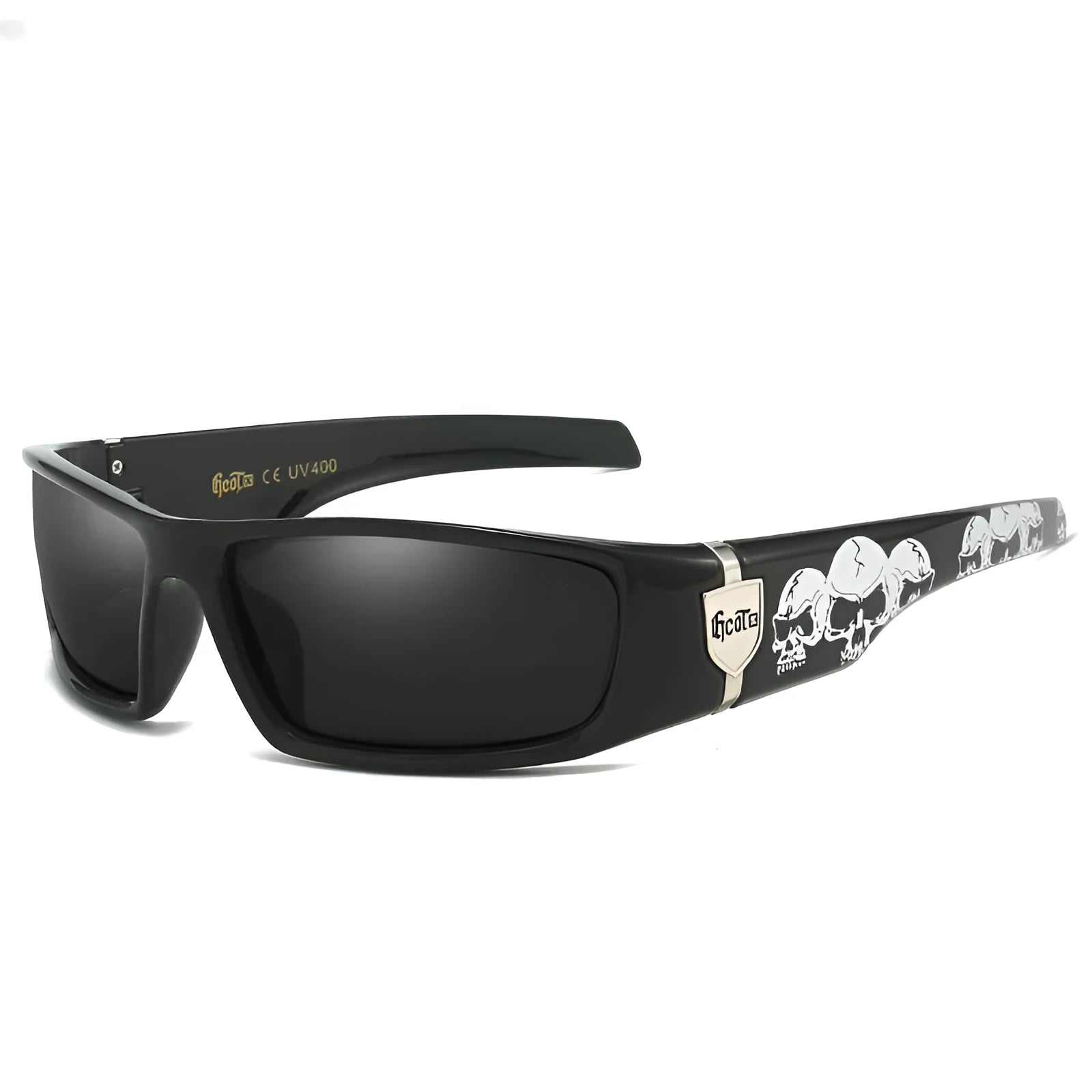 Bandit style box frame hip hop sunglasses with polarised lenses in colour option C1.